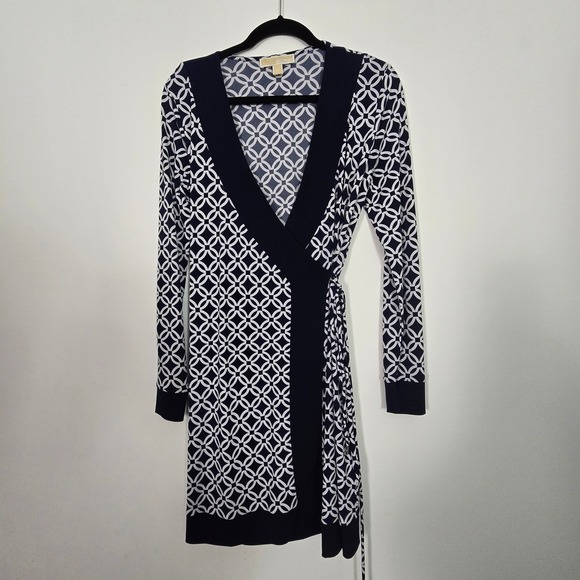 MICHAEL Michael Kors Dresses & Skirts - Michael Michael Kors Wrap Dress Womens XS Navy White Geometric Link Office